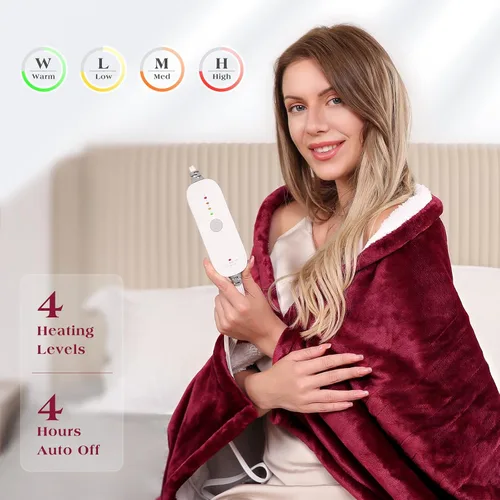 Miniatura 3 de Manta térmica eléctrica de 50 x 60 pulgadas, manta de franela suave con 4 niveles de calefacción y 4 horas de apagado automático, lavable a máquina
