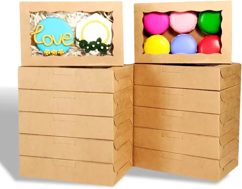 Miniatura 18 de RomanticBaking Paquete de 50 cajas de galletas blancas de 7 x 4 3/8 x 1 1/2 pulgadas, cajas de panadería resistentes con ventana, cajas de macarrón