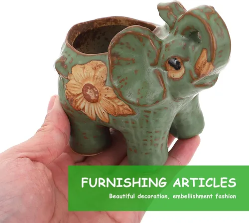 Miniatura 7 de Veemoon Maceta pequeña de cerámica con elefante, bonitas macetas de animales suculentas, soporte para plantas de aire, recipiente de cactus verde