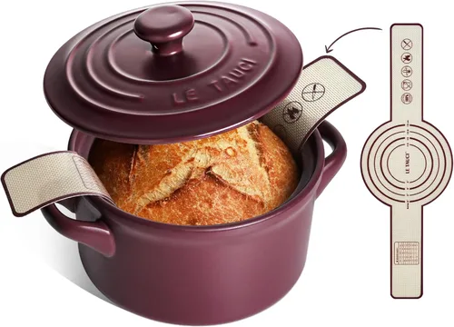 Miniatura 12 de LE TAUCI Horno holandés de cerámica de 3 cuartos - Ligero, no tóxico, no necesita curado - Apto para horno, microondas y lavavajillas, olla Rojo