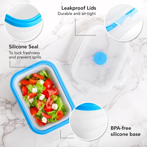 Miniatura 3 de ECOBERI Recipientes plegables para almacenamiento de alimentos, juego pequeño de silicona de 4 piezas de 12 onzas, almacenamiento de alimentos sin