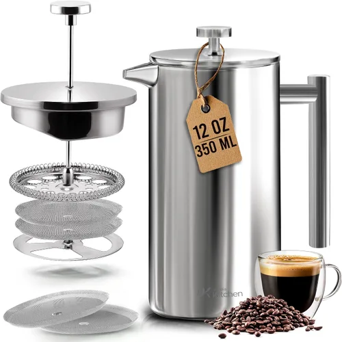 Miniatura 14 de Utopia Kitchen Cafetera de prensa francesa de acero inoxidable de grado 304, 12 onzas, prensa de café aislada de doble pared con sistema