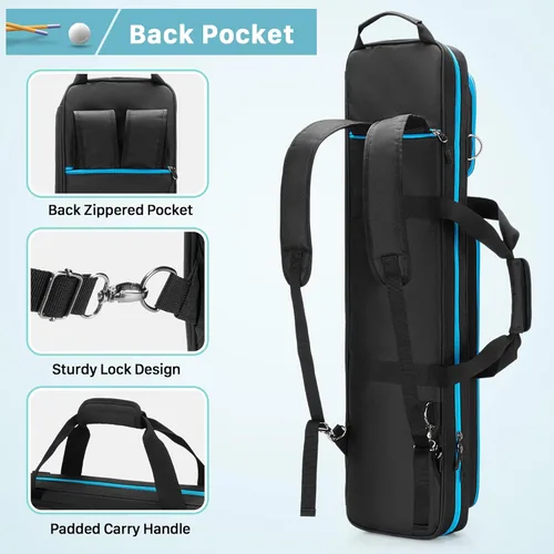 Miniatura 4 de GOBUROS Estuche para tacos de piscina de 4 x 4 pulgadas, soporta hasta 4 colillas y 4 ejes, estuche de transporte para palos de billar con bolsillos
