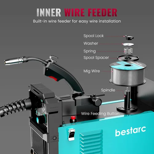 Miniatura 8 de bestarc 145Amp Soldador MIG, 110V 220V Soldador de núcleo de flujo MIG/Lift TIG/Stick Máquina soldadora 4 en 1, Máquina de soldadura con gran