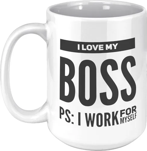 Miniatura 9 de Taza de café con texto en inglés "I Love My Boss PS I Work For Mysel", regalos para jefes, divertida, sarcástica, empresario, compañero de trabajo