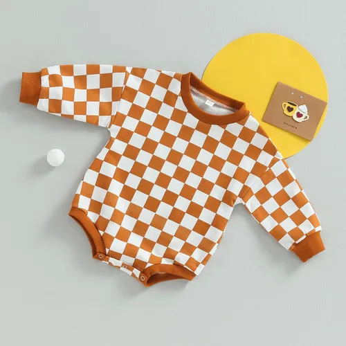 Miniatura 40 de Karuedoo Sudadera a cuadros para bebé niño y niña, mameluco de gran tamaño, manga larga, con burbujas, ropa neutra para otoño