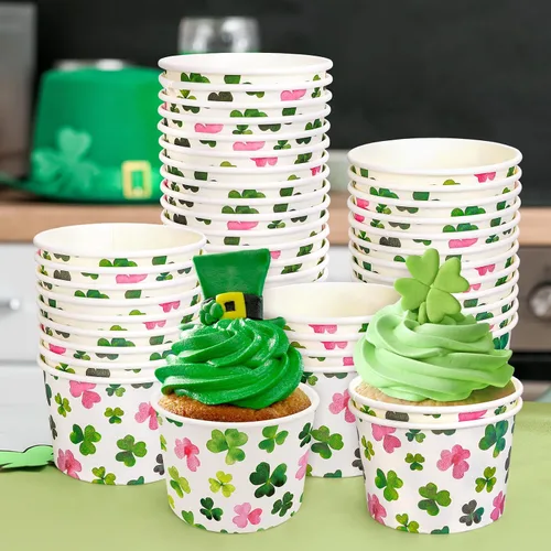 JarThenaAMCS Paquete de 50 cuencos de papel de trébol del día de San Patricio, 9 onzas, aperitivos, helados, sopa, postre, tazones desechables de