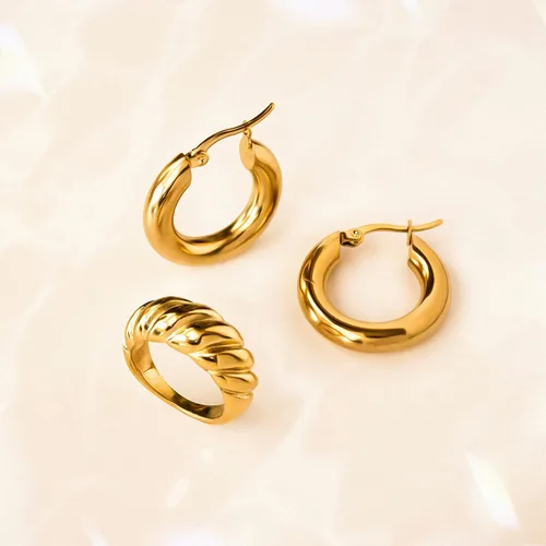 Miniatura 50 de Aretes de aro gruesos de oro para mujer, chapados en oro de 14 quilates, aretes de aro triple, hipoalergénicos, a la moda, aretes de aro gruesos