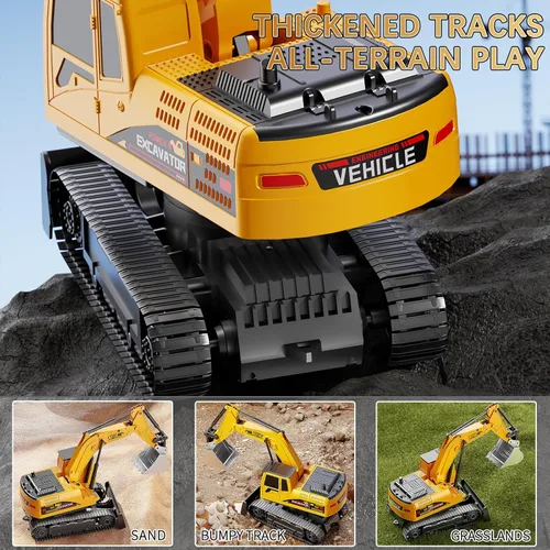 Miniatura 7 de Excavadora de control remoto para niños de 4 a 7 años, excavadora RC para niños, camiones de construcción de 27 MHz, vehículos de juguetes