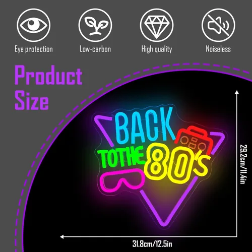 Miniatura 5 de Letrero de neón "Back To The 80's" para decoración de pared, letreros de neón LED para decoración de fiesta, letrero de luz de neón, decoración