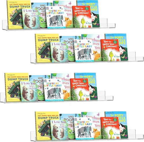 Miniatura 11 de HBlife Estantería flotante de pared invisible de 48 pulgadas para niños y guardería, estantes de acrílico transparente para figuras, 16 pulgadas