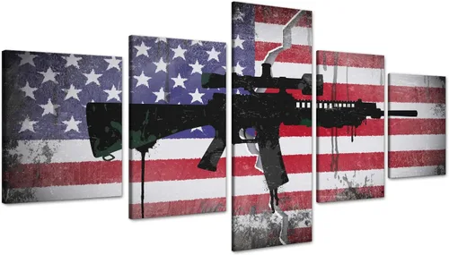 Miniatura 38 de Arte de pared de concepto patriótico, pintura de bandera estadounidense y británica, lienzo de estrellas y rayas, 5 paneles, arte moderno americano