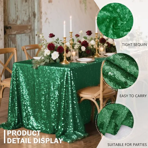 Miniatura 2 de Mantel de lentejuelas color verde hierba de 50 x 80 pulgadas, mantel de mesa con purpurina, secuencia brillante para decoración de mesa de Acción