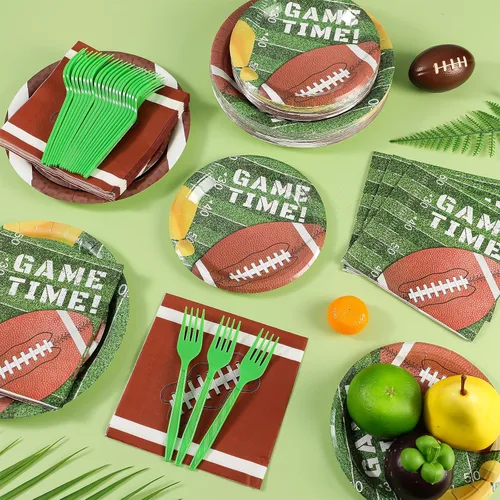 Miniatura 5 de Zhehao Juego de 192 platos y servilletas de papel de fútbol, suministros para fiestas de fútbol, 7 pulgadas, 9 pulgadas, platos de papel