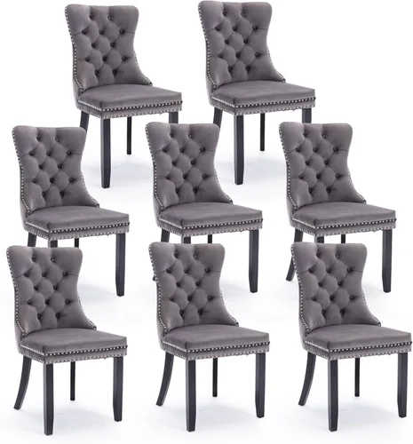 Miniatura 104 de Juego de 4 sillas de comedor de terciopelo, sillas de comedor tapizadas con ribete de cabeza de clavo y patas de madera maciza para cocina
