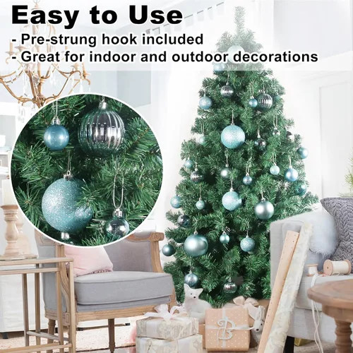 Miniatura 5 de Bolas de Navidad Grandes de 3.2" en Azul Bebé - Adornos para Árbol de Navidad, Bolas Colgantes Inastillables para Cumpleaños, Halloween, Boda