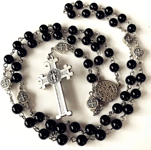 Miniatura 2 de Elegantmedical - Collar con cuentas de ágata negra católica de San Benito