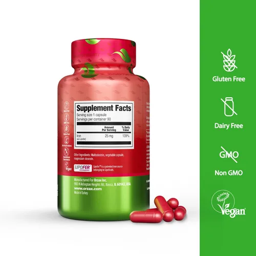 Miniatura 2 de ORZAX Suplemento de hierro de 25 mg, tecnología liposomal, alta biodisponibilidad, 90 cápsulas vegetales, ayuda a la producción de nuevas células