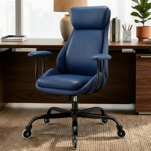 Miniatura 13 de E-Motie Silla de escritorio para oficina en casa, silla de computadora ergonómica con soporte lumbar, altura ajustable, con ruedas de PU, silla