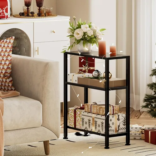 Miniatura 2 de Mesa auxiliar estrecha para espacios pequeños, mesa auxiliar pequeña de 2 niveles con soporte para estantes, mesita de noche delgada, mesa de sofá