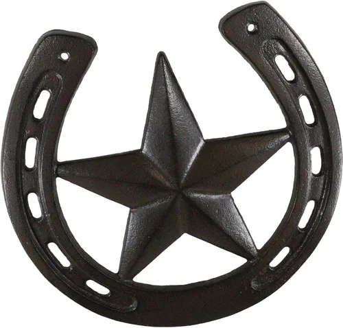 Miniatura 5 de Ebros Gift Herradura de metal de hierro fundido rústico de 10 anchos con decoración de pared de estrella occidental, placa de arte recortada