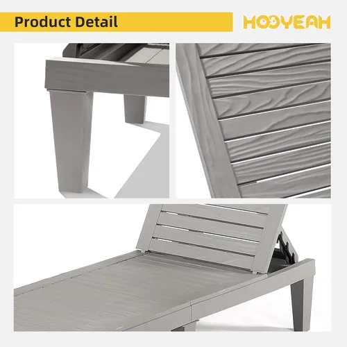 Miniatura 6 de HOOYEAH Tumbona para exteriores, 4 piezas, silla de piscina ajustable con respaldo de 5 posiciones, tumbonas impermeables, silla duradera para Gris