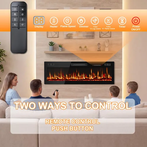Miniatura 5 de Waleaf Chimenea eléctrica lineal delgada de 50 pulgadas con temporizador de 8 horas y diseño seguro de sobrecalentamiento, calentador eléctrico