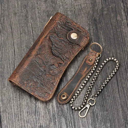 Miniatura 7 de LUUFAN Cartera larga de cuero genuino para hombre billetera plegable grabada