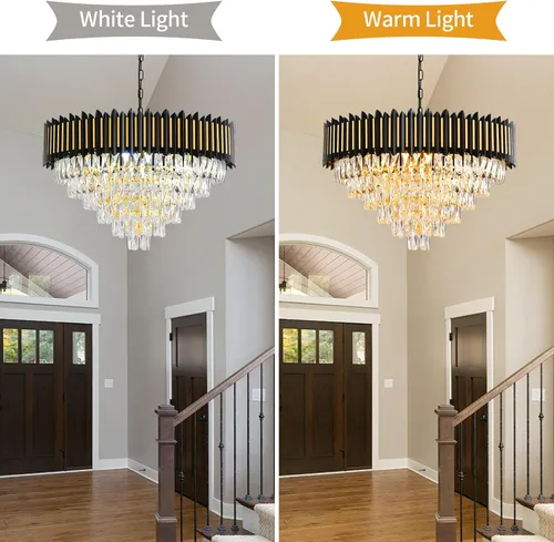 Miniatura 8 de Candelabro moderno de cristal negro y dorado de 15 luces para comedor, sala de estar, redondo, 6 niveles, contemporáneo, colgante de techo, lámpara