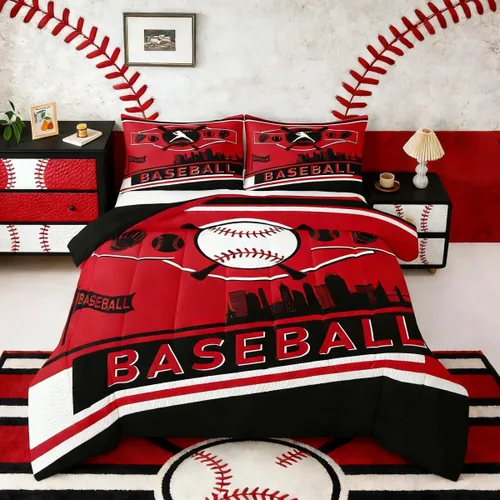Miniatura 14 de Juego de edredón con bandera de Estados Unidos, juego de ropa de cama de béisbol y sóftbol, tamaño Queen, edredón acolchado con estrellas blancas