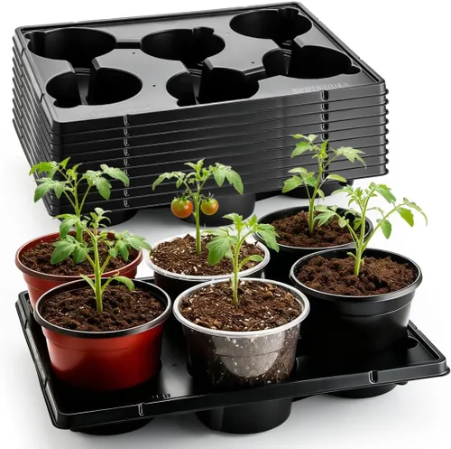 Miniatura 19 de RooTrimmer Bandejas redondas de 12 celdas para macetas de semillero gruesas y duraderas, bandejas de transporte para sostener macetas de 4 pulgadas