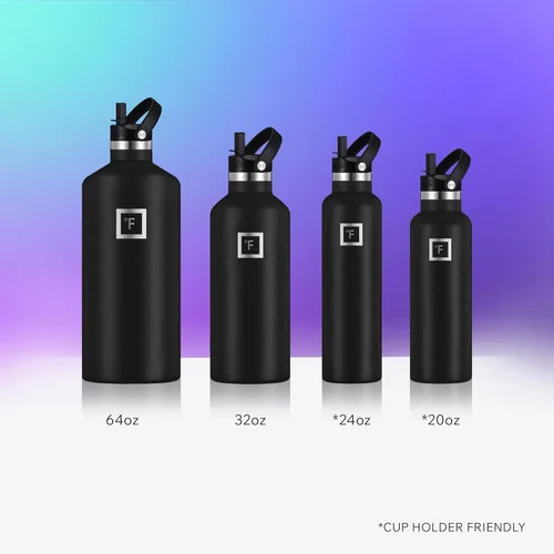 Miniatura 6 de IRON °FLASK Botellas de agua de campamento/senderismo, 3 tapas (estrecha con popote), sin fugas, aisladas al vacío, acero inoxidable de doble pared