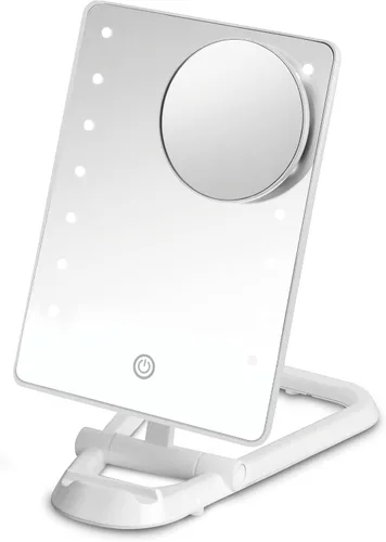 Miniatura 8 de Conair Espejo de maquillaje iluminado, espejo de maquillaje de viaje, base ajustable, funciona con pilas en azul marino