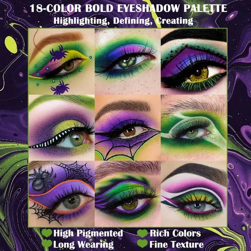 Miniatura 4 de Paleta de Sombras de Ojos Gótica Verde Morada - 18 Colores Mate Brillante Metálico Brillante y Oscuro Sombras de Ojos Góticas Ahumadas