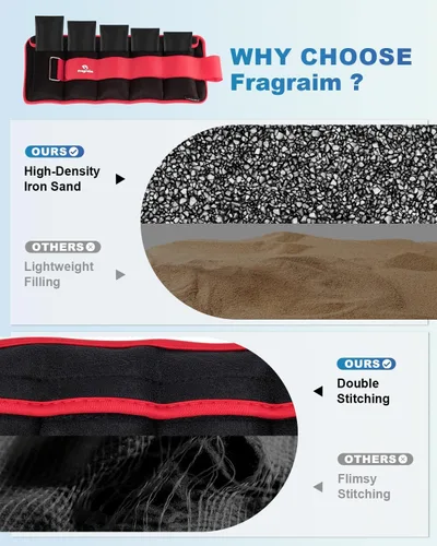 Miniatura 4 de Pesas de tobillo ajustables de 1-3/4/5/6/8/10/12/15/20 libras, par con peso extraíble para correr, gimnasia, aeróbic, terapia física Rojo