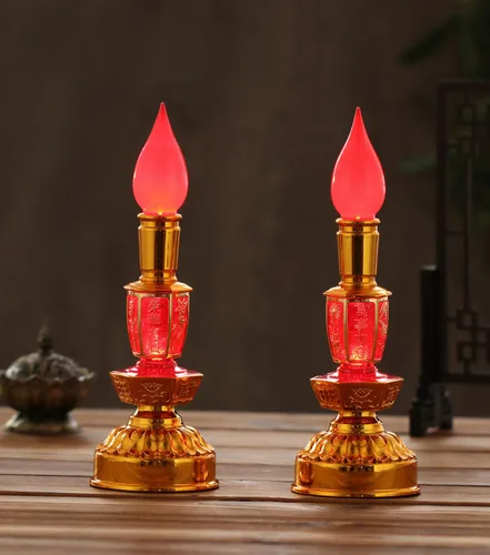 Miniatura 7 de Lámpara de vela china retro LED estilo vintage nostálgico antiguo estilo chino suministros budistas - 1 par Rojo