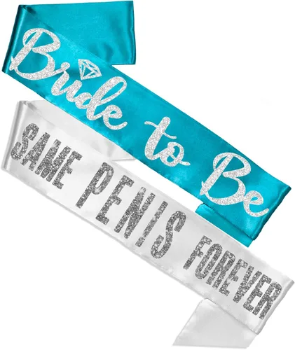 Miniatura 66 de Something Blue Gift for Bride To Be Sash - Banda de satén de grado nupcial - Decoraciones de despedida de soltera azul turquesa, Juego de 2 piezas