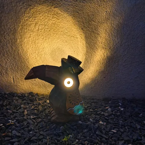 Miniatura 8 de Estatua Solar Tiki - Pájaro Carpintero de Madera - Jardín Hawaiano - Luz Solar para Exteriores, Esculturas y Estatuas de Jardín, Poste Tótem