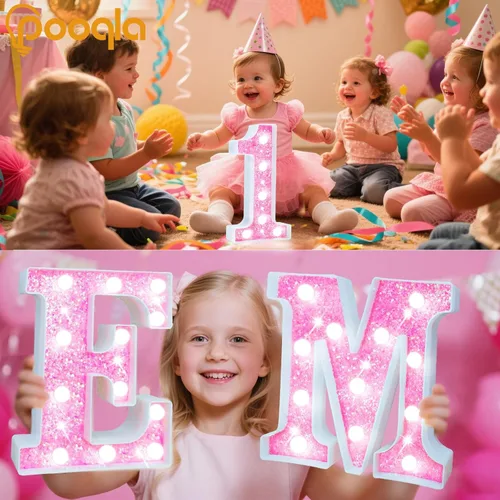Miniatura 3 de Pooqla Luces de números de marquesina, números de luz rosa para niñas de 10.º cumpleaños, funciona con pilas, luz nocturna de número con purpurina