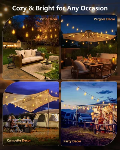 Miniatura 8 de Brightown Guirnalda de luces solares de 37 pies para exteriores, impermeable, con control remoto, 10+1 bombillas LED inastillables, regulables