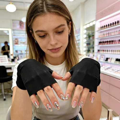 Miniatura 7 de Guantes UV para manicura de gel, guantes de protección UV para manicura, tela de sensación fresca para lámpara de uñas de gel, anti luz UV, negro