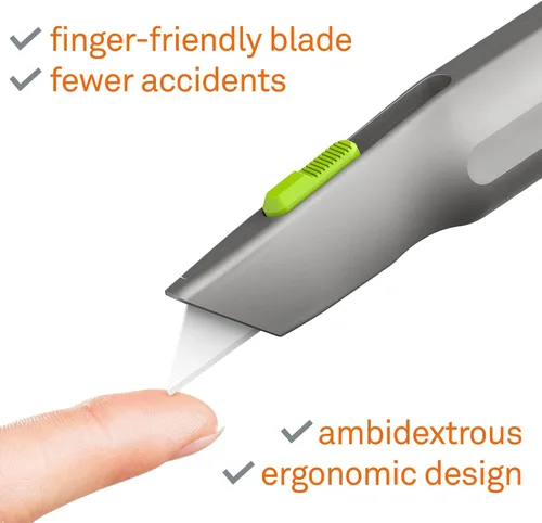 Miniatura 2 de Cuchillo utilitario con mango de metal, hoja de cerámica amigable con los dedos, se retrae automáticamente para mayor seguridad, mango de metal
