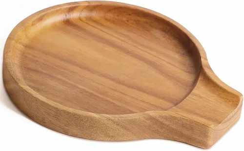 Miniatura 7 de LBEMEY Soporte para cucharas de madera de acacia para estufa, soporte redondo liso para cuchara de madera para encimera de cocina con pies de Marrón