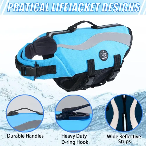Miniatura 4 de EMUST Chalecos salvavidas ajustables para perros pequeños con flotabilidad mejorada, chaleco de natación para perros pequeños con asa de rescate