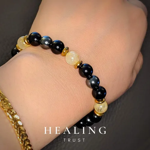 Miniatura 7 de Confianza curativa Pulsera de citrino, pulsera de hematita de obsidiana negra, joyería de cristal de citrino, pulsera de riqueza de obsidiana negra