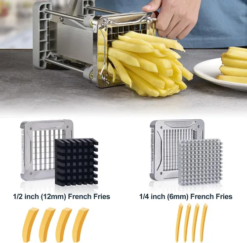 Miniatura 5 de Cortador de patatas fritas, Sopito Cortador profesional de patatas de acero inoxidable con hoja de 1/2 pulgada y 1/4 de pulgada, ideal para patatas