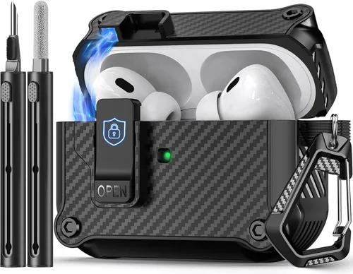 Miniatura 20 de Pohgelan - Funda compatible con AirPods Pro 2ª/1ª (azul) Cerradura magnética automática con kit de limpieza, compatible con Magsafe