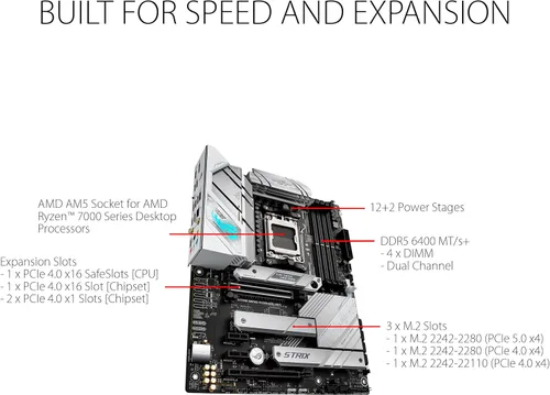 Miniatura 2 de ASUS ROG Strix B650-A Gaming WiFi AMD B650 AM5 Ryzen™ Desktop 9000 8000 y 7000 ATX placa base, 12 + 2 etapas de potencia, DDR5, ranura M.2 3x, PCIe®