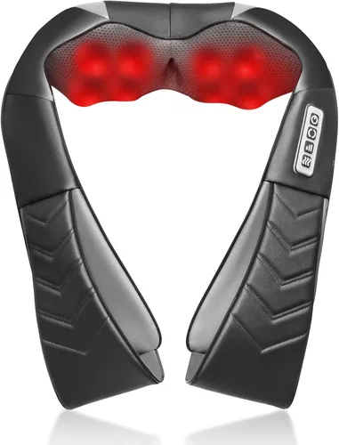 Shiatsu Masajeador de cuello y espalda, masajeador eléctrico de hombros con calor, masaje de amasamiento de tejido profundo para aliviar el dolor,