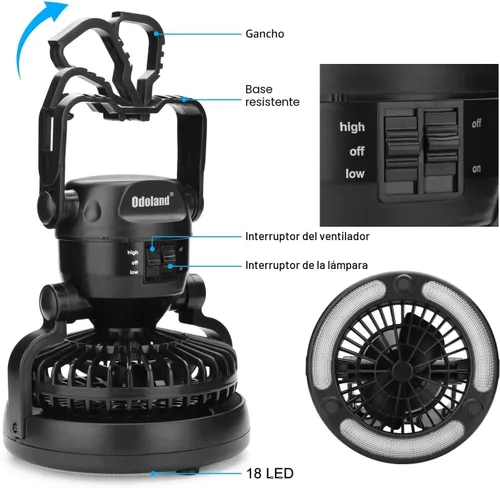Miniatura 4 de Odoland Linterna de camping LED portátil con ventilador de techo - Emergencia de huracán